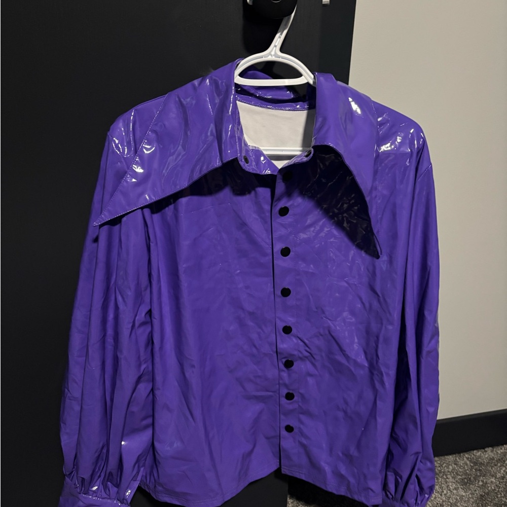 Shiny PVC Purple Button-Up Shirt